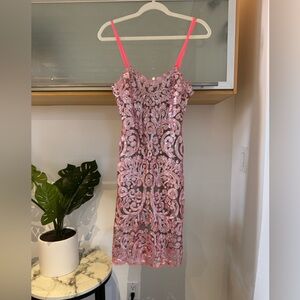 Yoana Baraschi Pink Lace Sequin Mini Dress